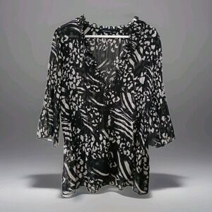Notations 3/4 Sleeve Split Front Women's Blouse L Back And White